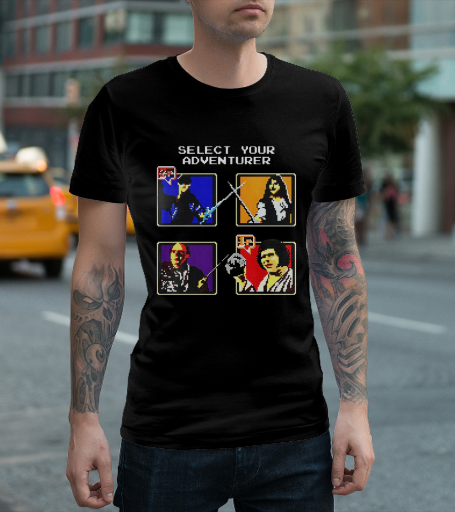 Select Your Adventurer 2p 1p 8 Bit Pixel Characters T-Shirt