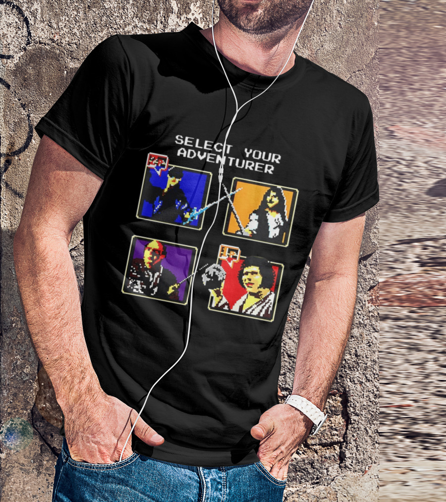 Select Your Adventurer 2p 1p 8 Bit Pixel Characters T-Shirt