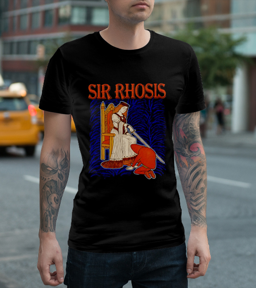 Sir Rhosis Medieval Pun Queen Knight Kneeling T-Shirt