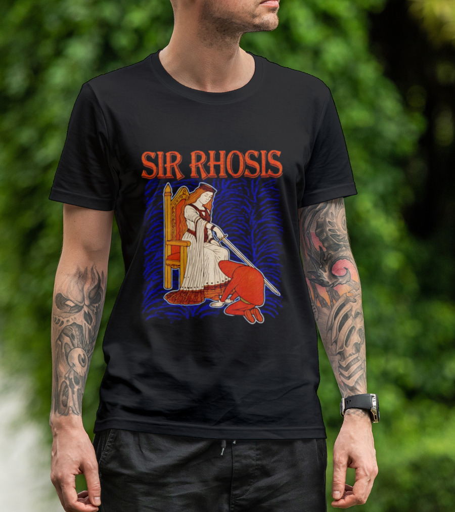 Sir Rhosis Medieval Pun Queen Knight Kneeling T-Shirt