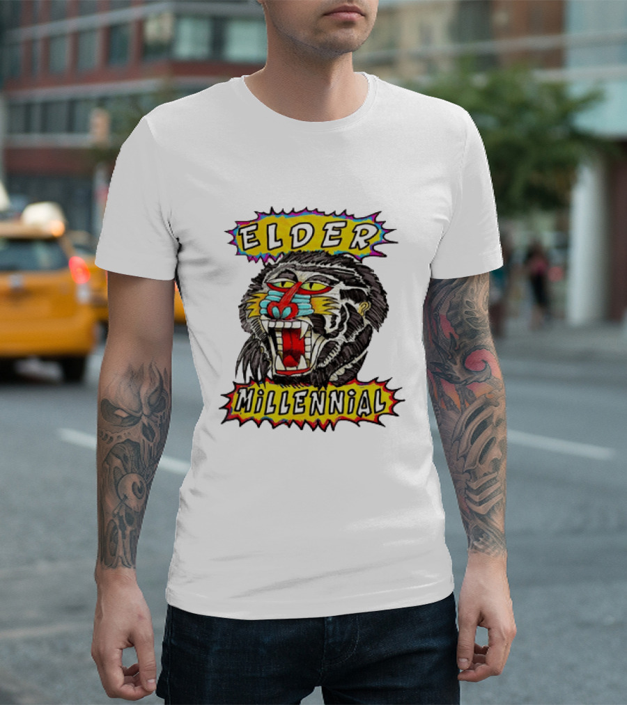 Elder Millennial Baboon Primate Roaring Head T-Shirt