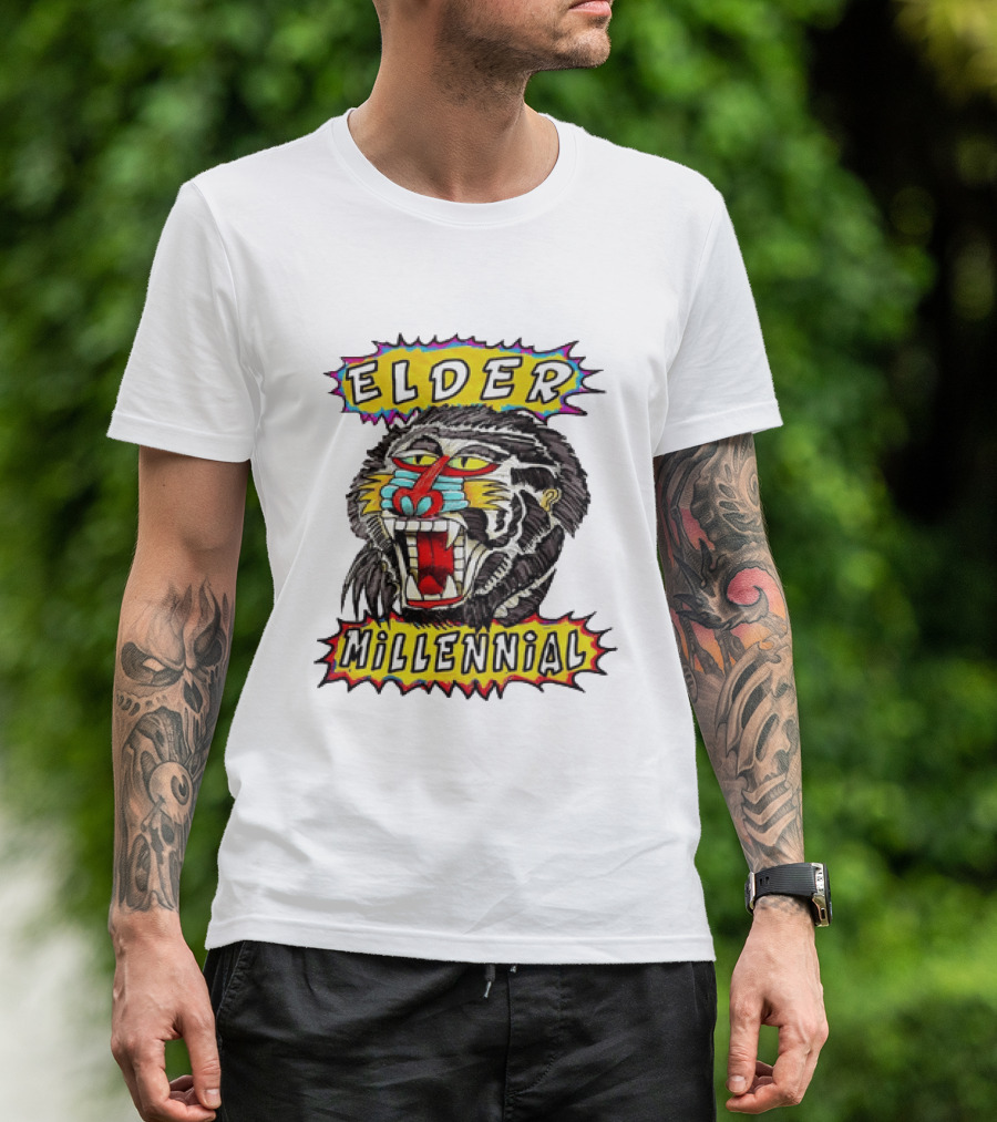 Elder Millennial Baboon Primate Roaring Head T-Shirt