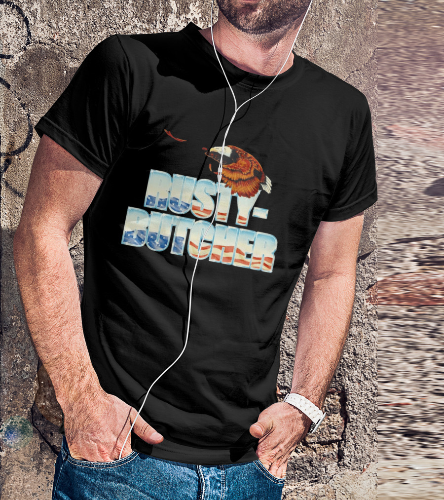 Rusty Butcher American Eagle With Patriotic Stars And Stripes T-Shirt