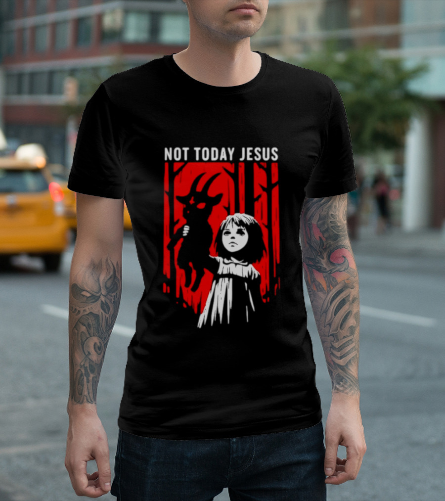 Not Today Jesus Baphomet Occult Girl Goth Dark Aesthetic Horror T-Shirt