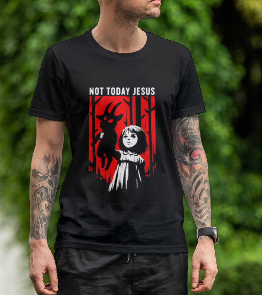 Not Today Jesus Baphomet Occult Girl Goth Dark Aesthetic Horror T-Shirt