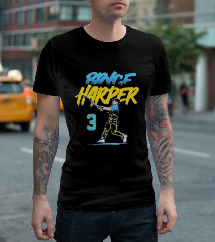 Bryce Harper Swinging Philadelphia Phillies 3 Number T-Shirt