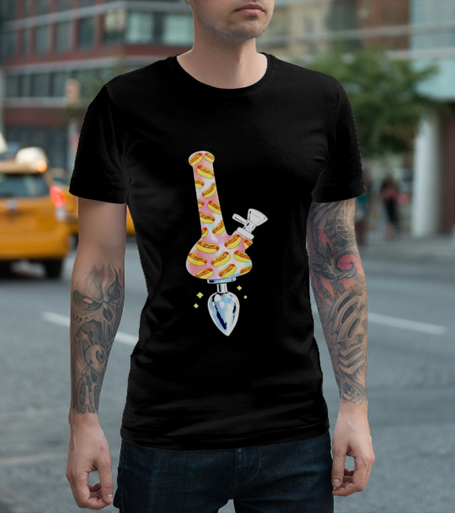 Hotdog Patterned Bong Buttplug T-Shirt