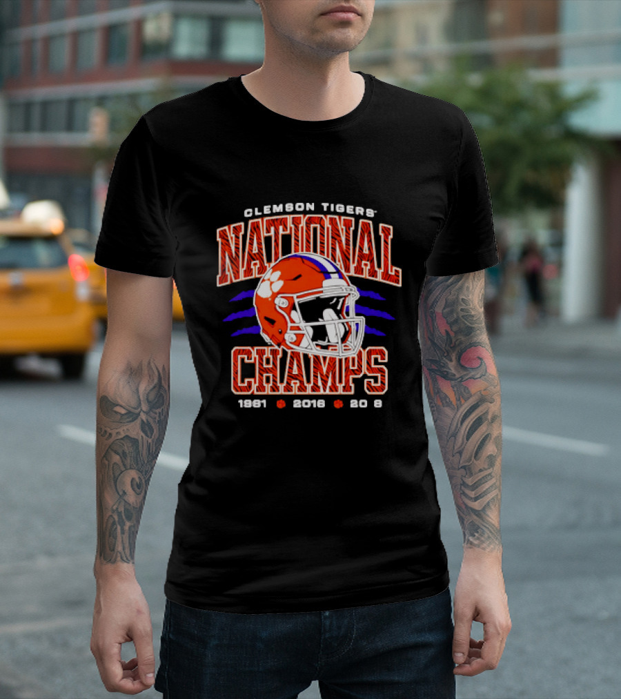 Clemson Tigers National Champs 1981 2016 2018 Football Helmet T-Shirt