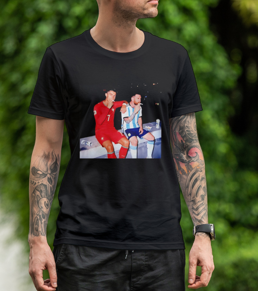 Cristiano Ronaldo Lionel Messi Smoking National Legends T-Shirt