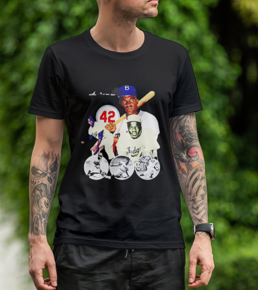 Jackie Robinson Dodgers 42 Baseball Legend Iconic Player Collage T-Shirt