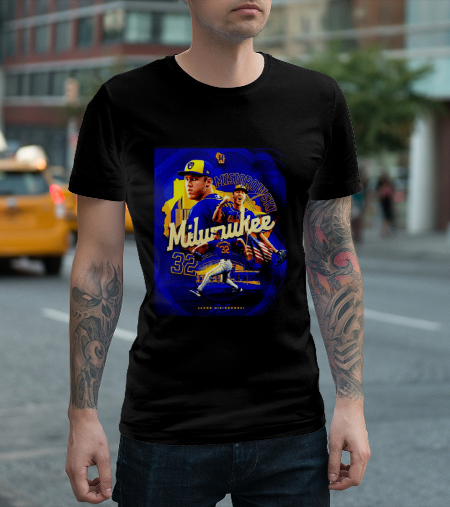 Jacob Misiorowski Milwaukee Brewers Number 32 Baseball Pitcher Milwaukee Skyline T-Shirt