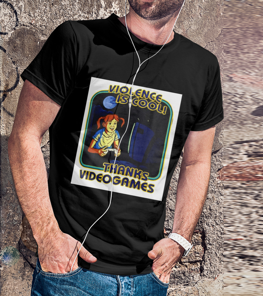 Violence Is Cool Thanks Videogames Retro Gamer Girl Controller Moon T-Shirt