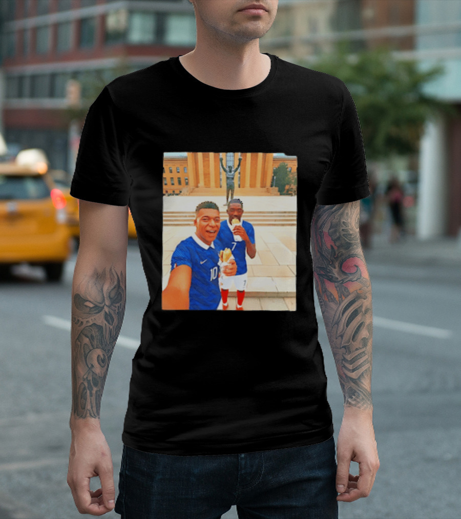 Ousmane Dembele Kylian Mbappe Philadelphia Museum Iconic Pose T-Shirt