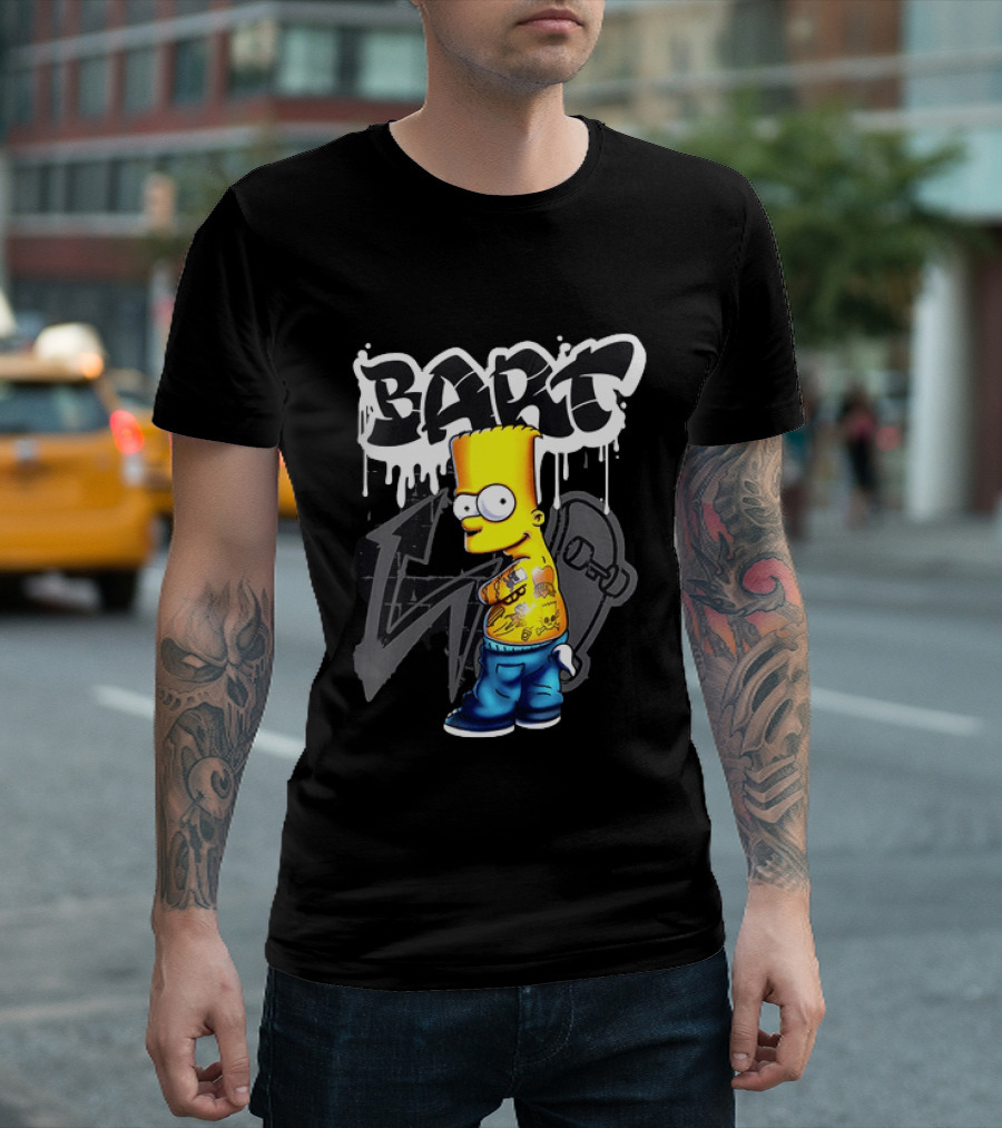 Bart Simpson Street Style Skateboard Graffiti Tattoos T-Shirt