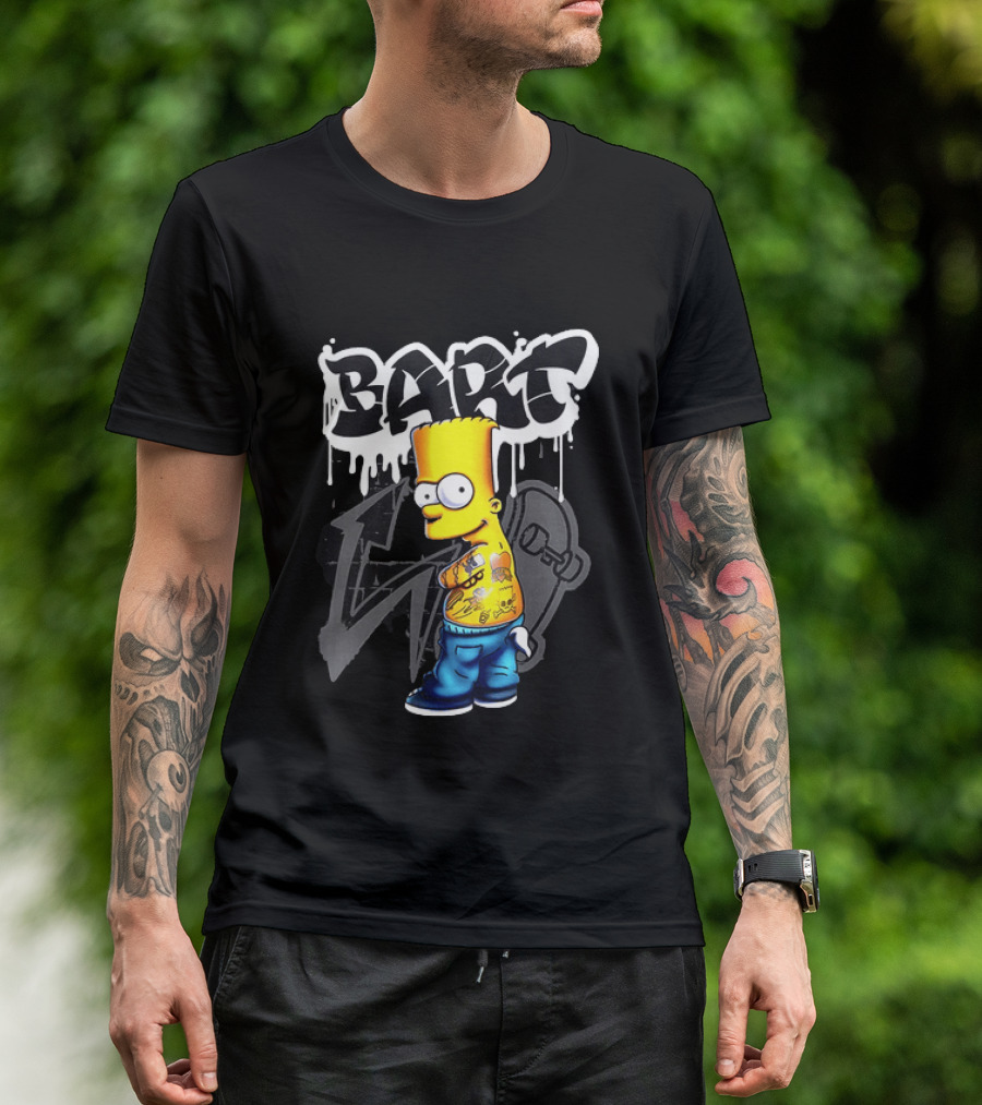 Bart Simpson Street Style Skateboard Graffiti Tattoos T-Shirt