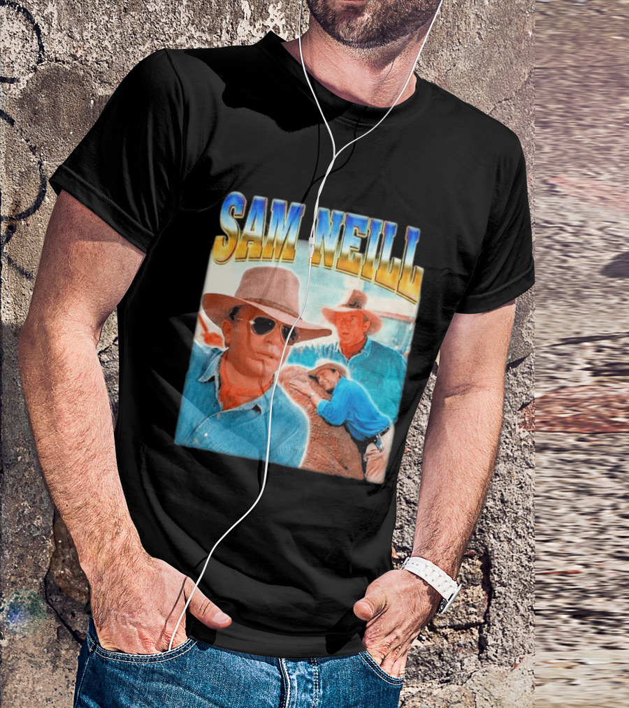 Sam Neill Cowboy Style Hat Sunglasses Denim Vintage Trendy 2026 T-Shirt