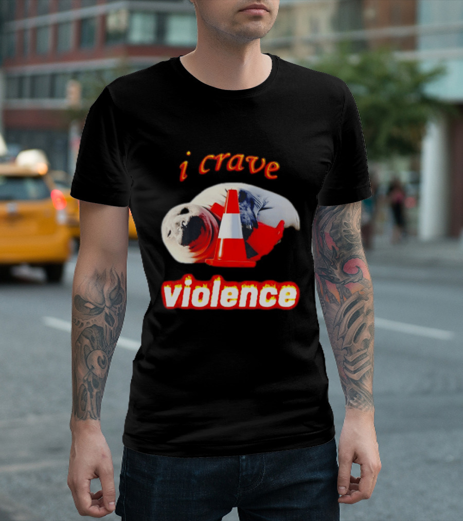 Seal With Traffic Cone I Crave Violence T-Shirt