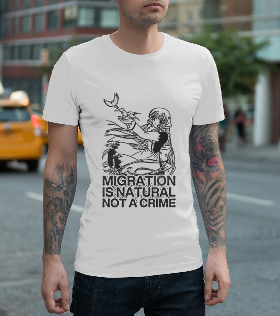 Anime Girl Releasing Birds Migration Is Natural Not A Crime T-Shirt