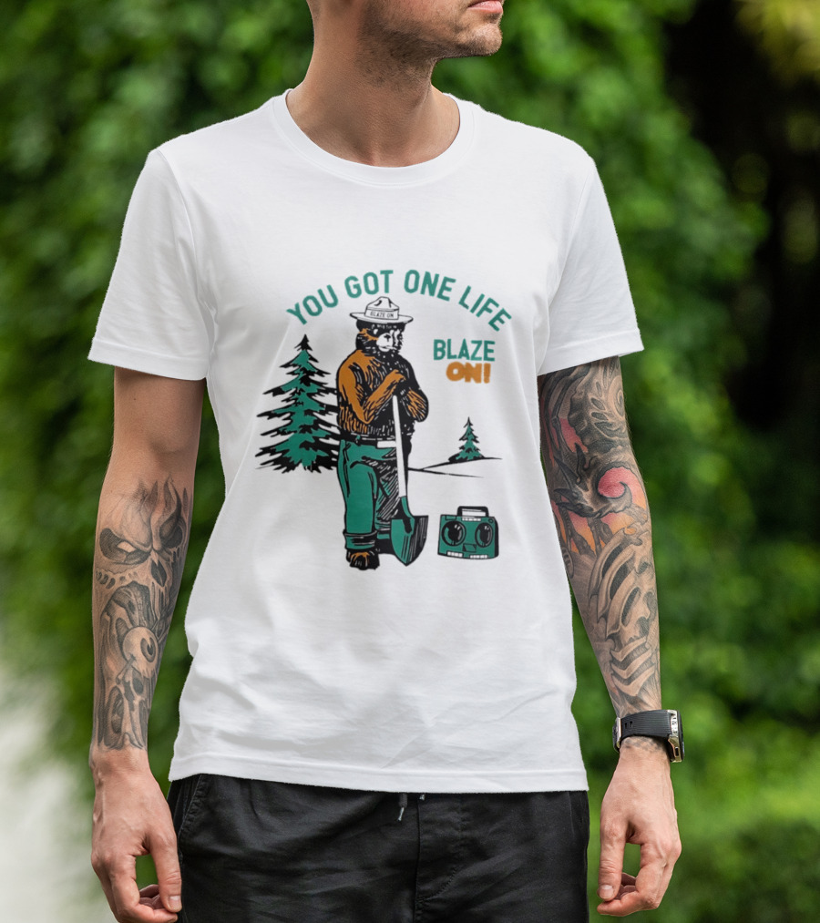 You Got One Life Blaze On Smokey Bear Retro Forest T-Shirt