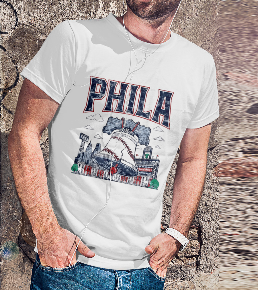 Phila Liberty Bell Baseball Fusion With Philly Sports Stadium Vintage Look T-Shirt