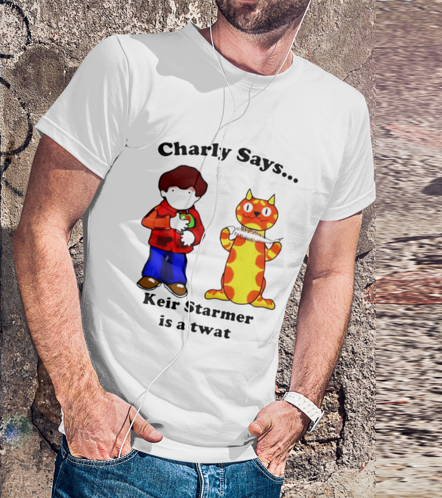 Charly Says Keir Starmer Is A Twat Comic Retro Style Cat And Kid T-Shirt
