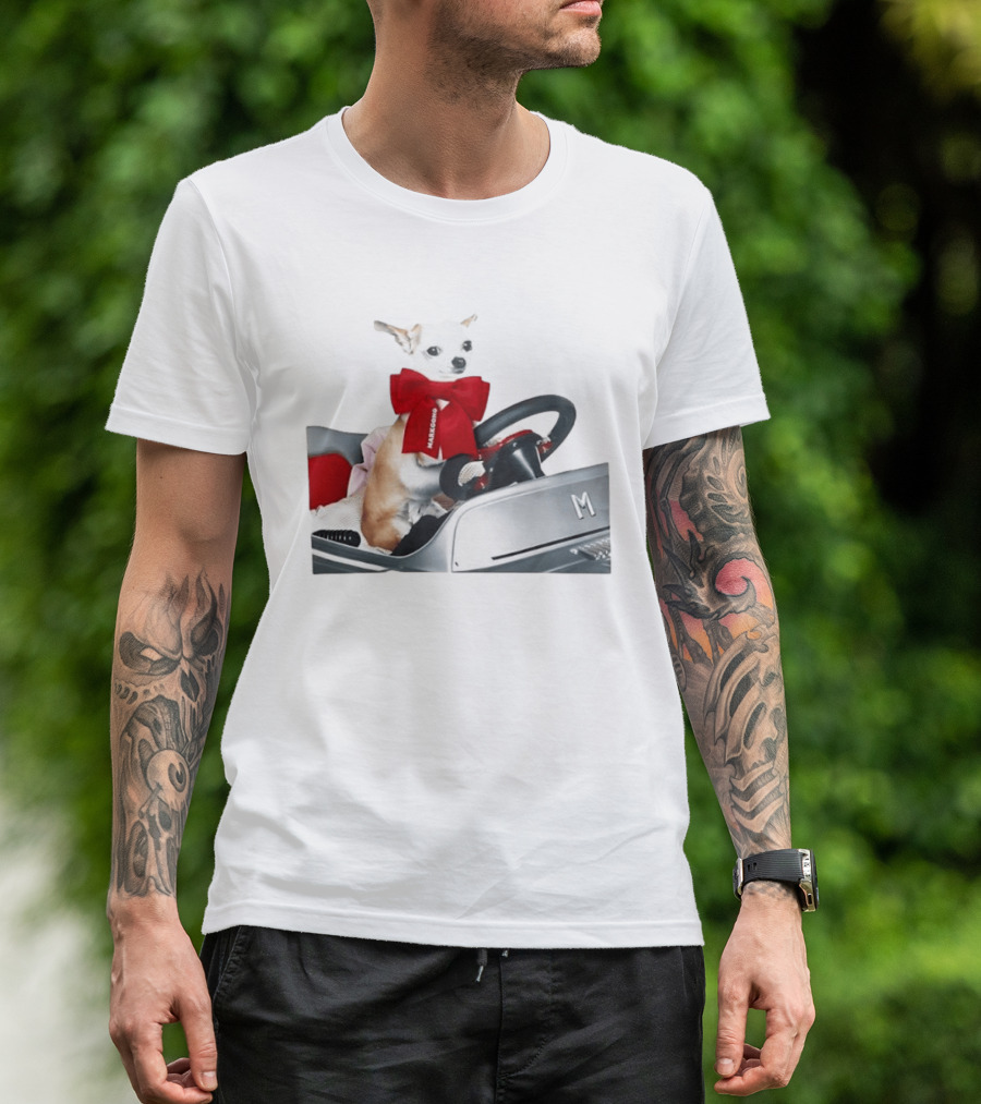 Chihuahua Puppy In Toy Car With Markgong Ribbon T-Shirt