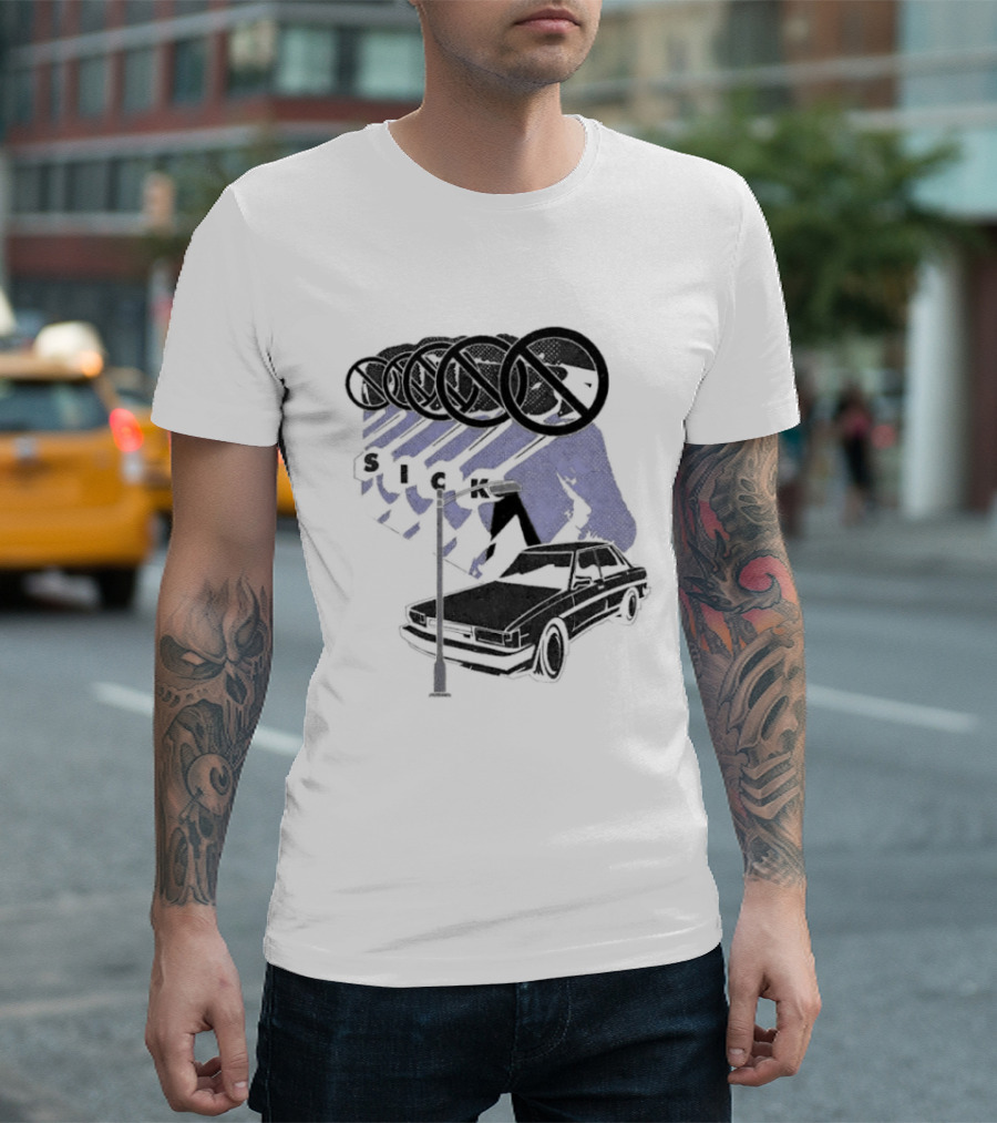 Sick Car Sedan Street Lamp Urban Environment Walking Man T-Shirt