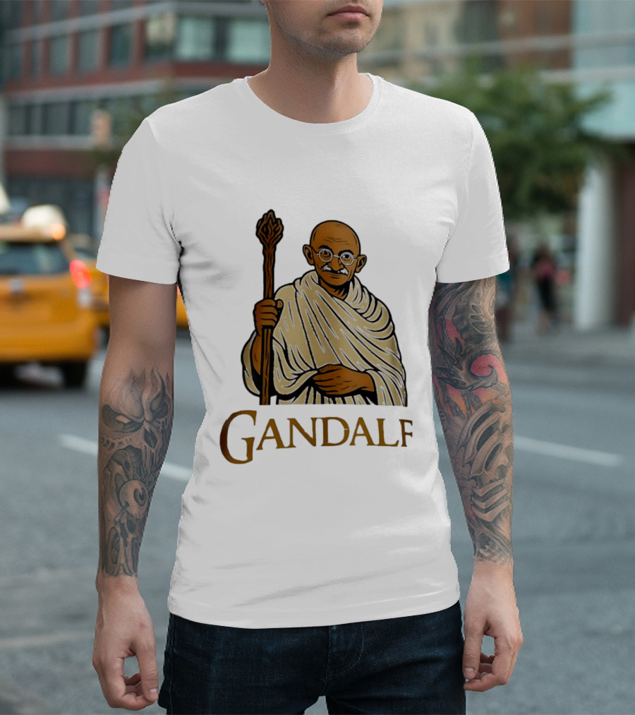 Mahatma Gandhi Gandalf Wizard Staff T-Shirt