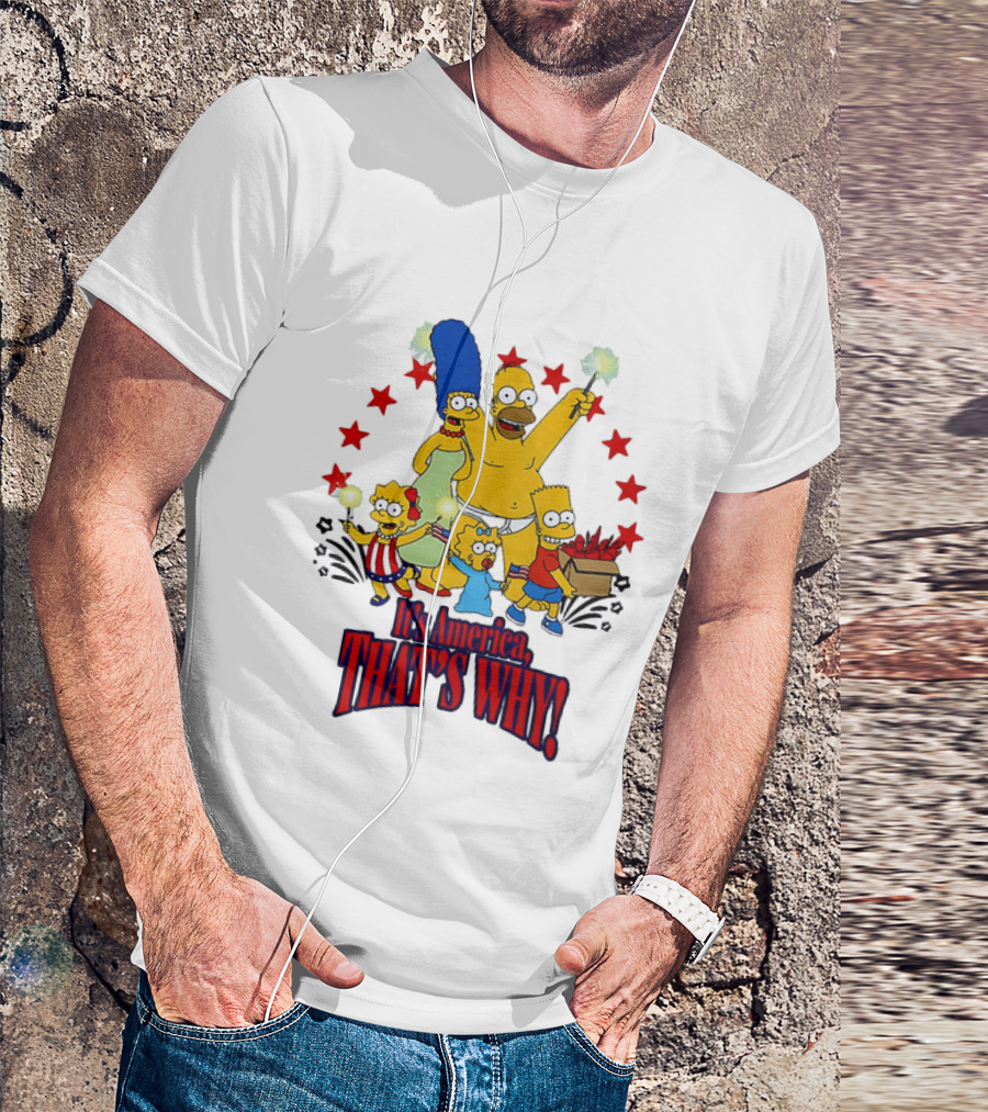 Simpsons Family It's America That's Why Fireworks Celebration Stars T-Shirt