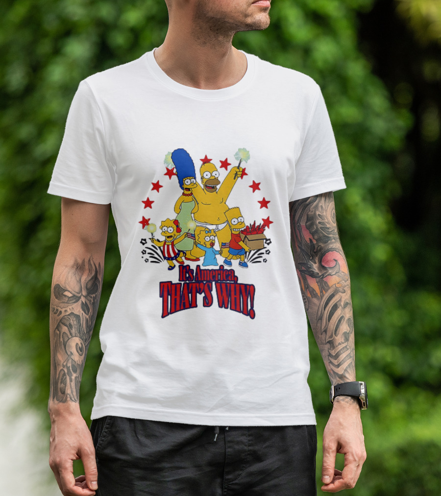 Simpsons Family It's America That's Why Fireworks Celebration Stars T-Shirt