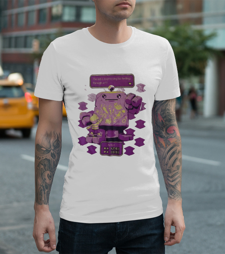 The Kid Is Expressing His Feelings Through Art With Purple Robot T-Shirt