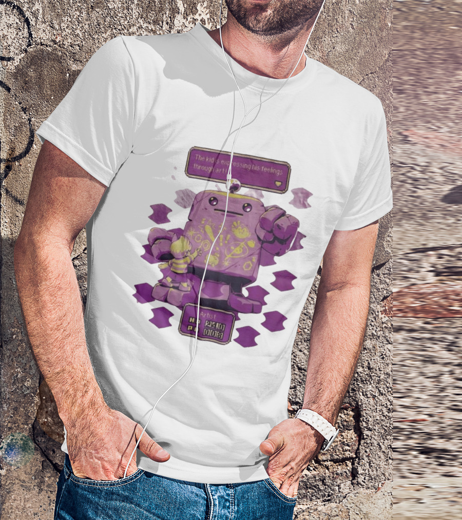 The Kid Is Expressing His Feelings Through Art With Purple Robot T-Shirt