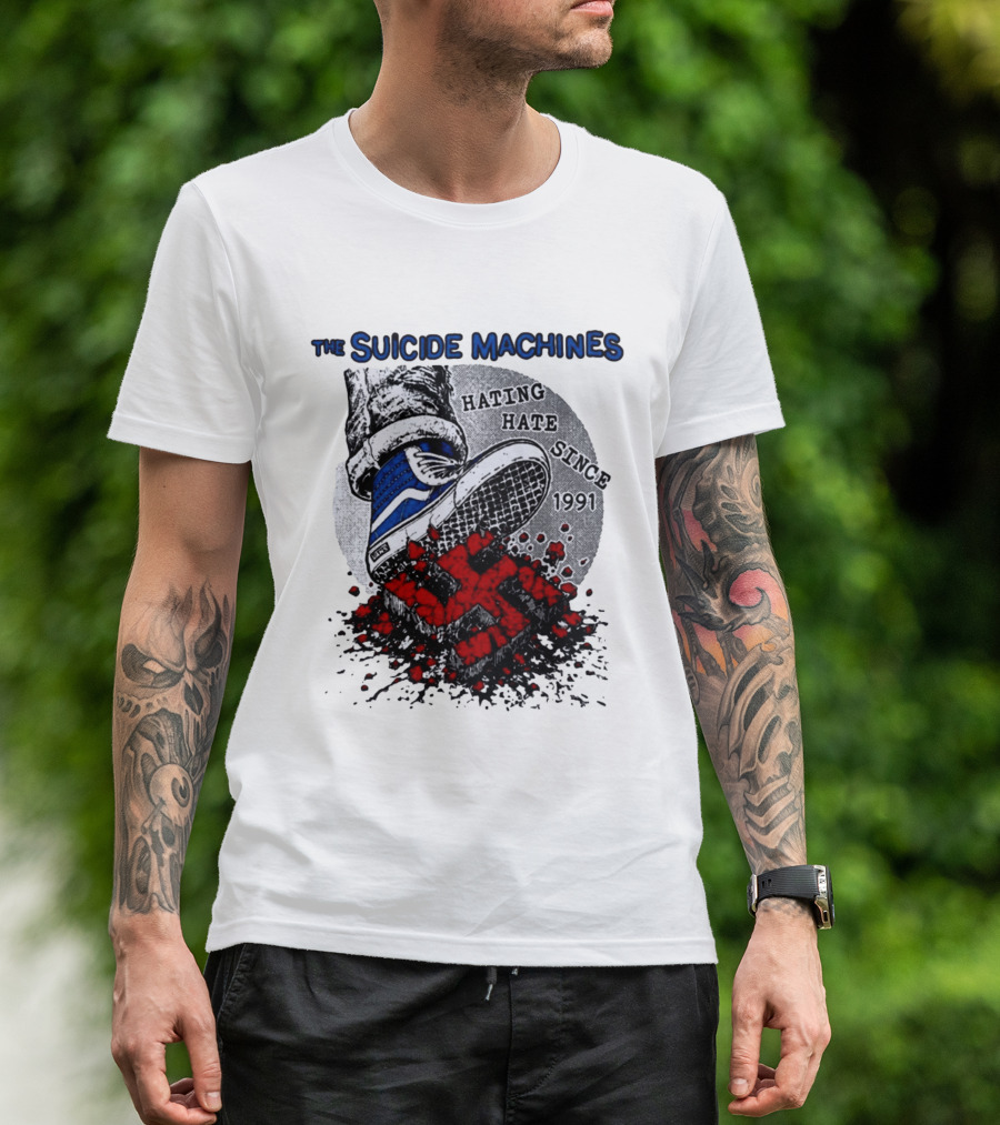 The Suicide Machines Hating Hate Since 1991 Vans Shoe Kicking Swastika T-Shirt