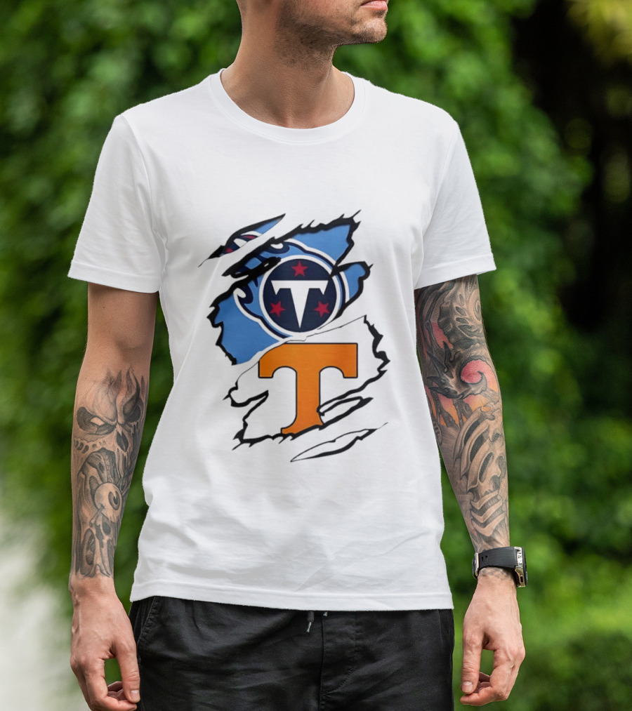 TN State Pride Torn Tennessee Titans Volunteers T-Shirt