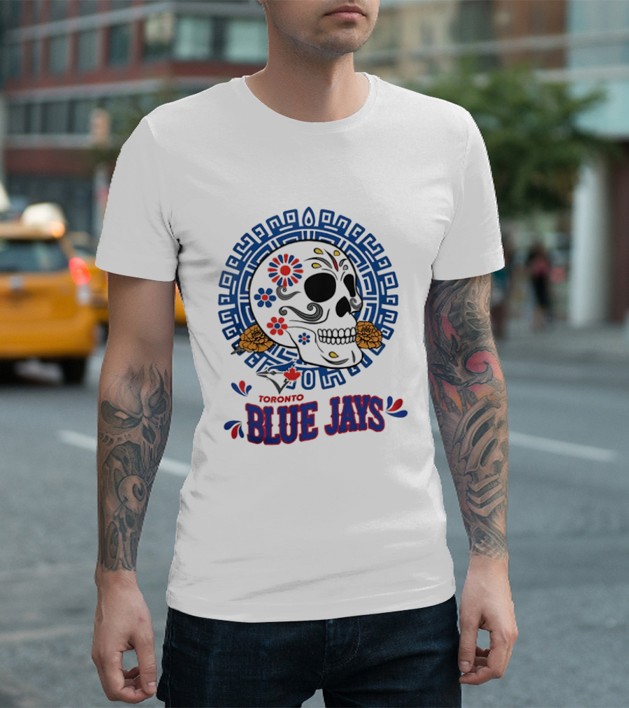 Toronto Blue Jays Dia De Los Muertos Sugar Skull Floral Motif T-Shirt