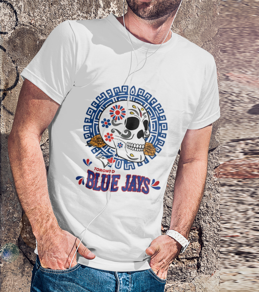 Toronto Blue Jays Dia De Los Muertos Sugar Skull Floral Motif T-Shirt