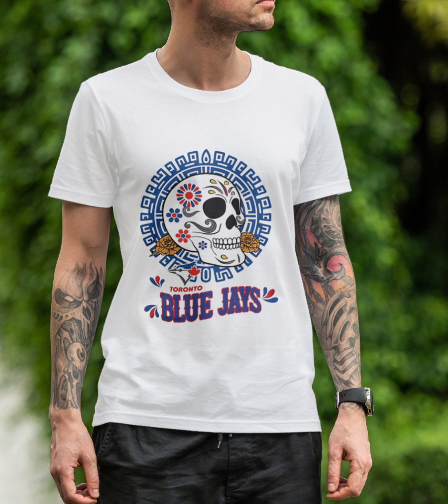 Toronto Blue Jays Dia De Los Muertos Sugar Skull Floral Motif T-Shirt