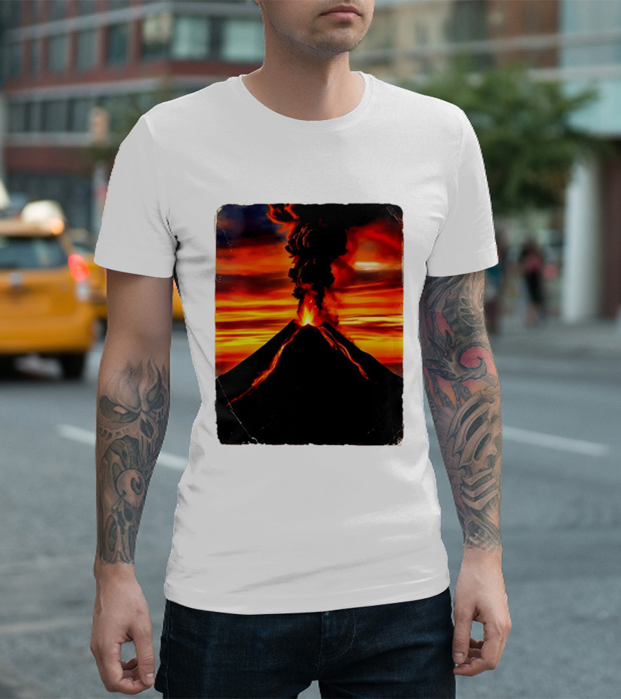 Volcanic Eruption Sunset Landscape Volcano Erupting At Dusk T-Shirt