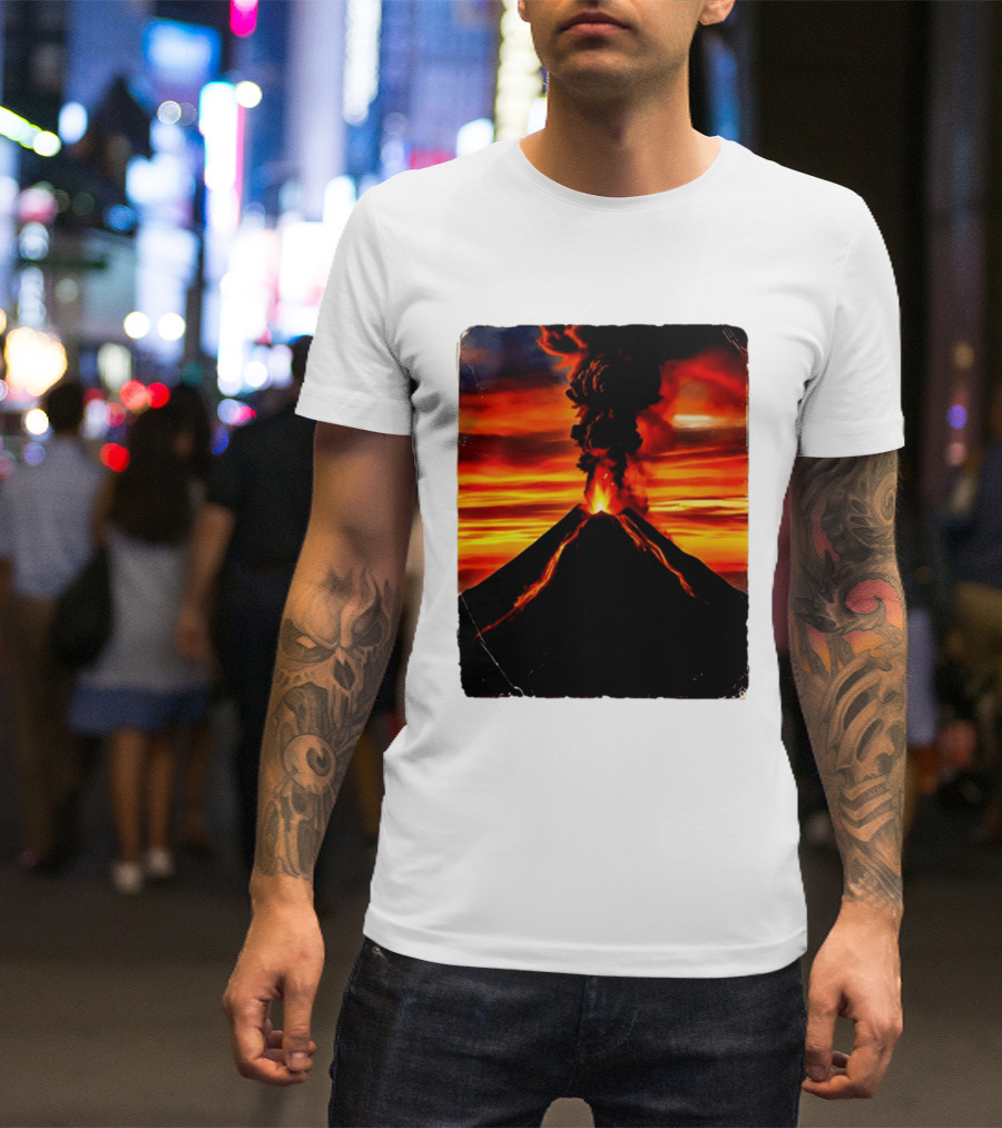 Volcanic Eruption Sunset Landscape Volcano Erupting At Dusk T-Shirt