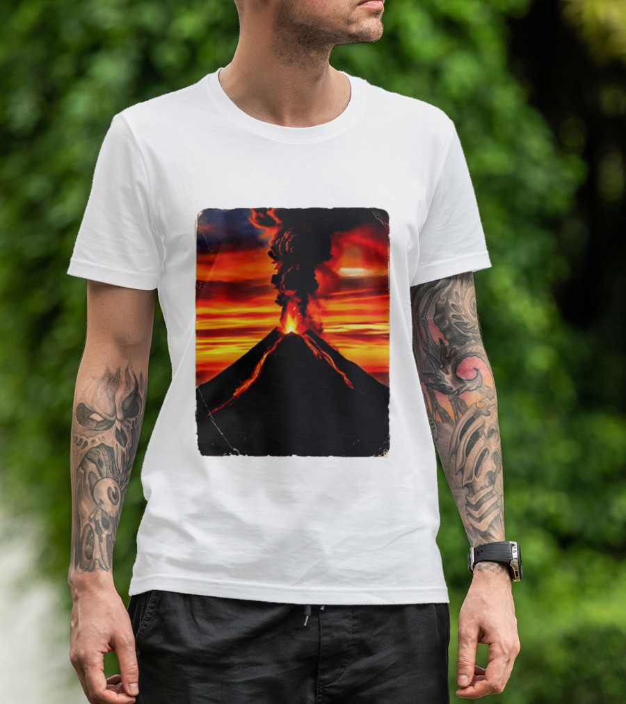 Volcanic Eruption Sunset Landscape Volcano Erupting At Dusk T-Shirt