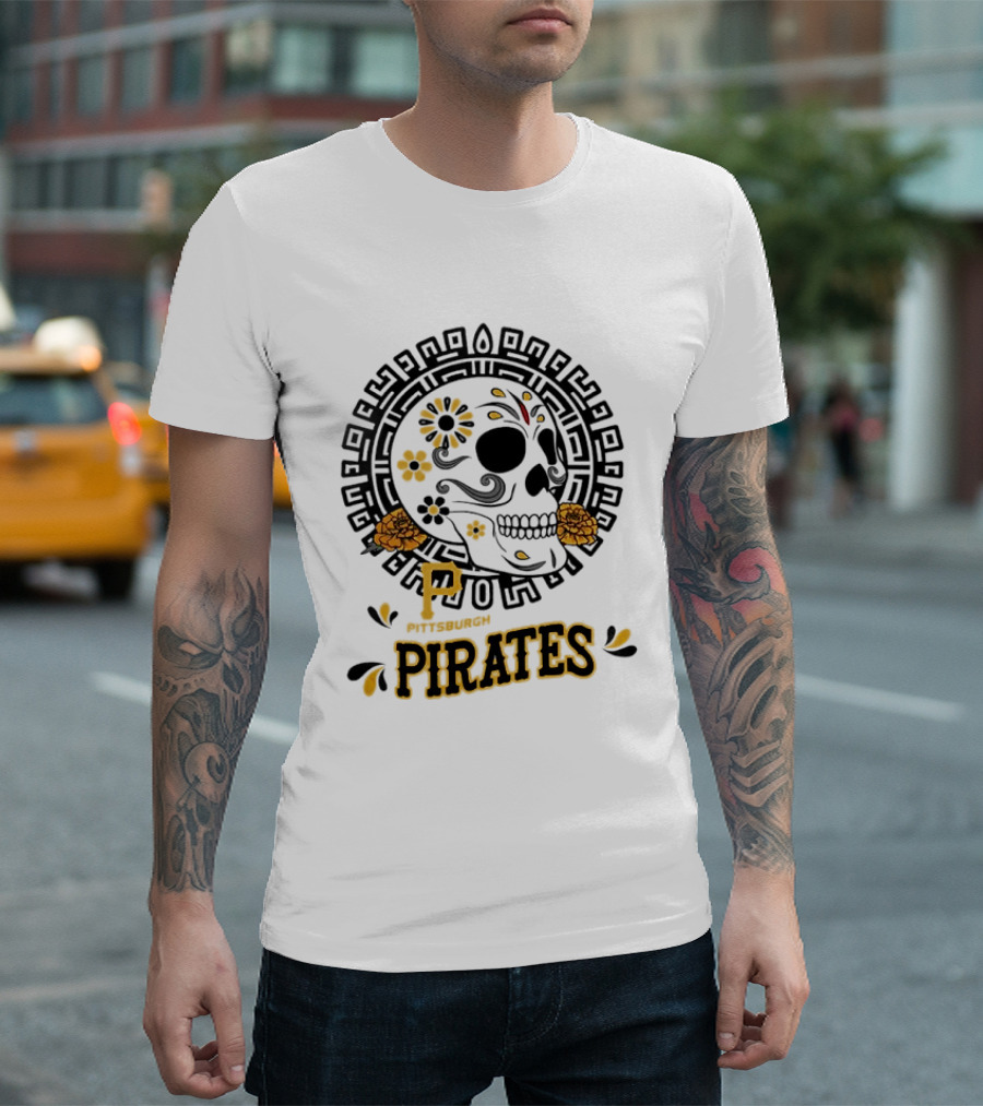 Pittsburgh Pirates Dia De Los Muertos Sugar Skull Art MLB Fan T-Shirt