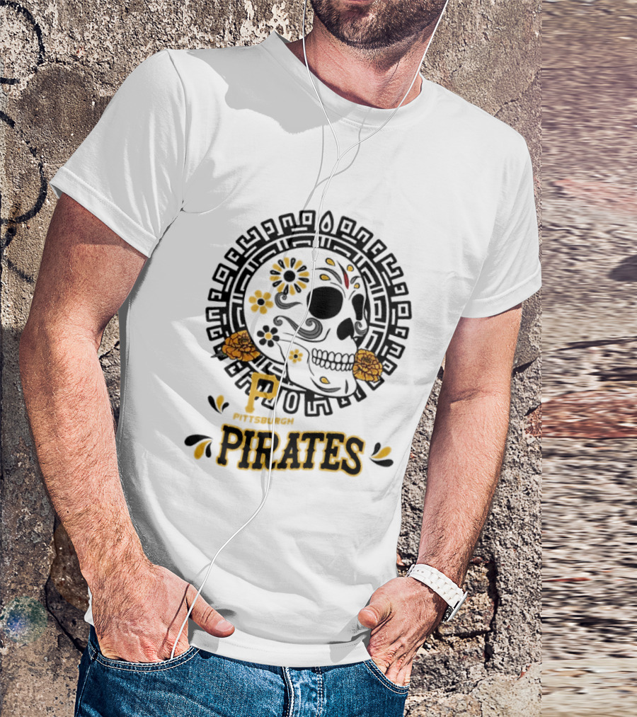 Pittsburgh Pirates Dia De Los Muertos Sugar Skull Art MLB Fan T-Shirt