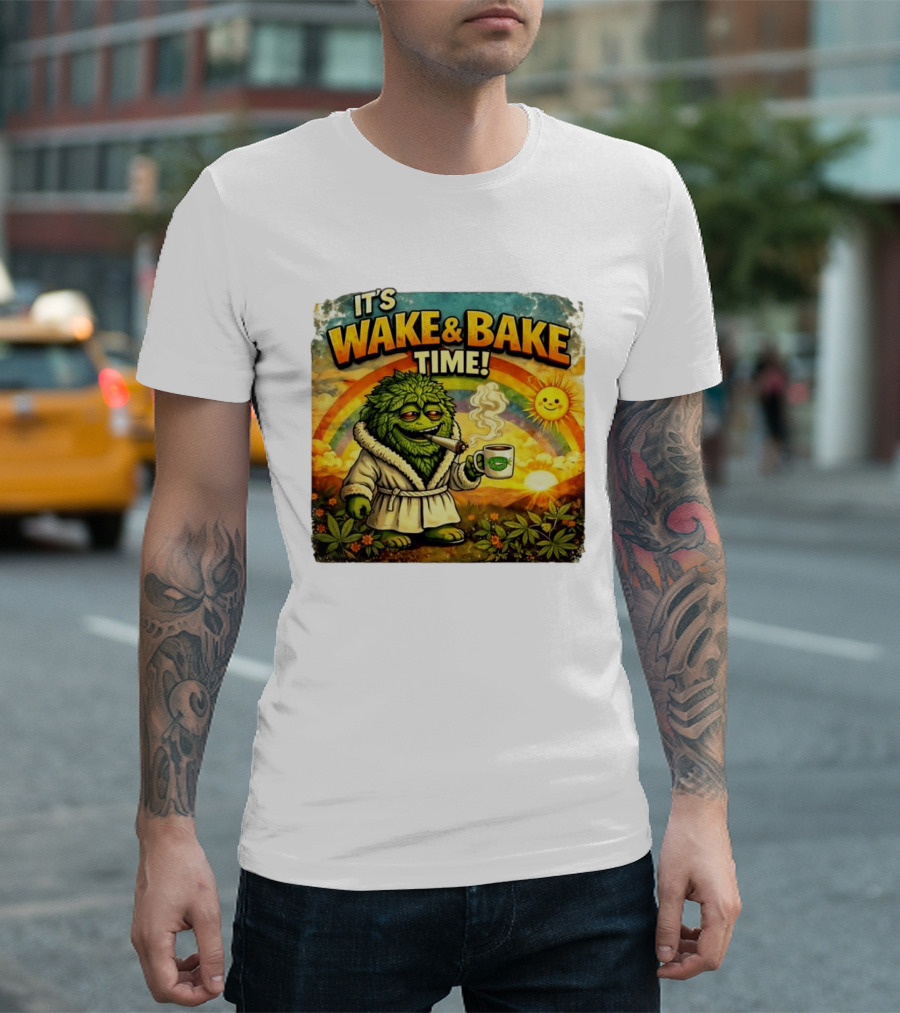 It's Wake And Bake Time Chief Greenbud Smoking Rainbow Sun Cannabis T-Shirt