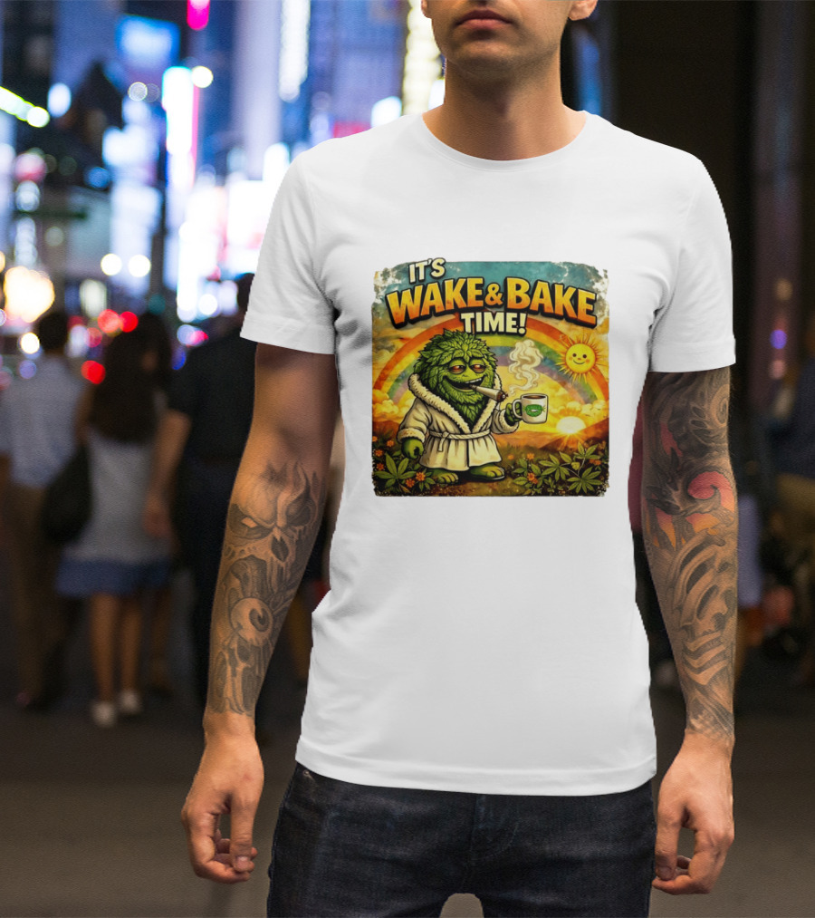 It's Wake And Bake Time Chief Greenbud Smoking Rainbow Sun Cannabis T-Shirt