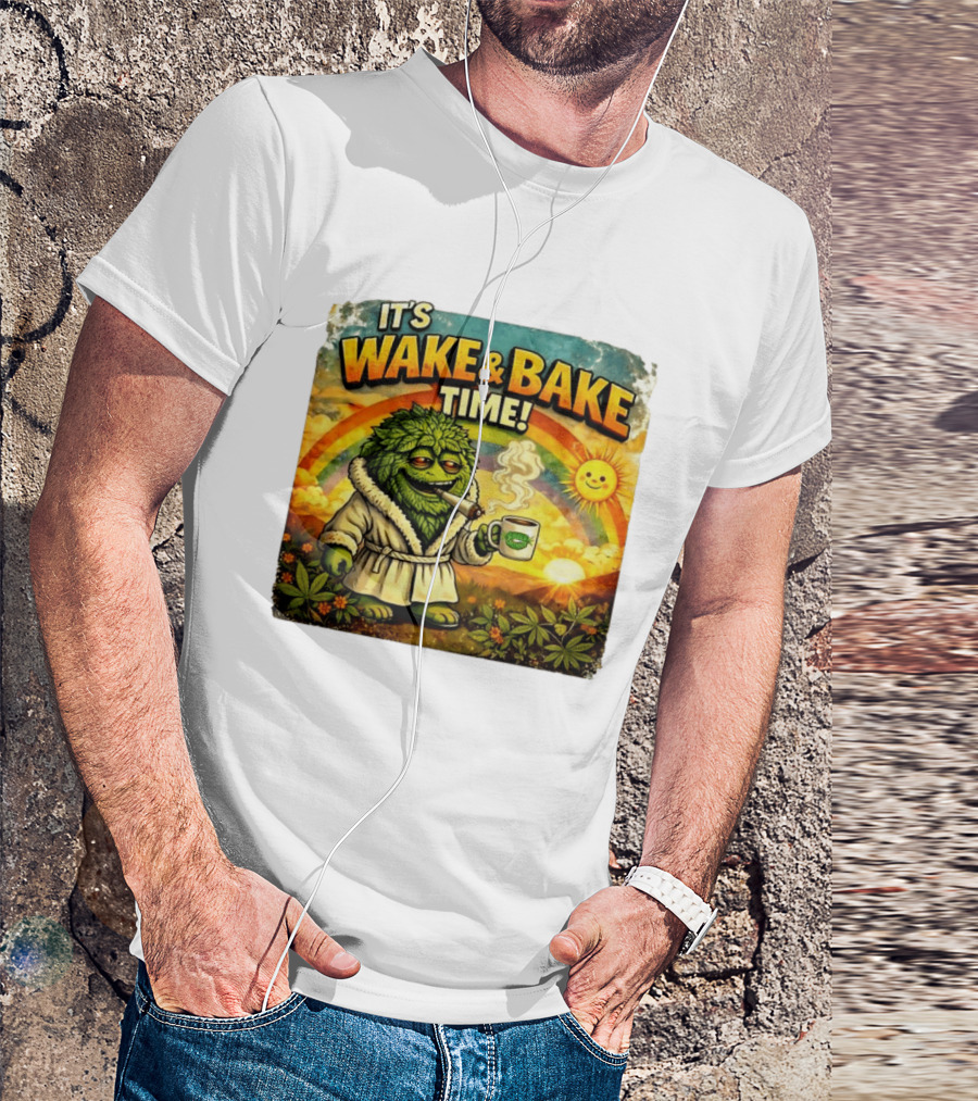 It's Wake And Bake Time Chief Greenbud Smoking Rainbow Sun Cannabis T-Shirt