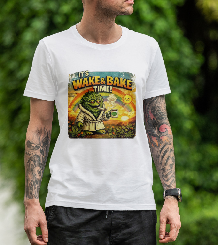 It's Wake And Bake Time Chief Greenbud Smoking Rainbow Sun Cannabis T-Shirt