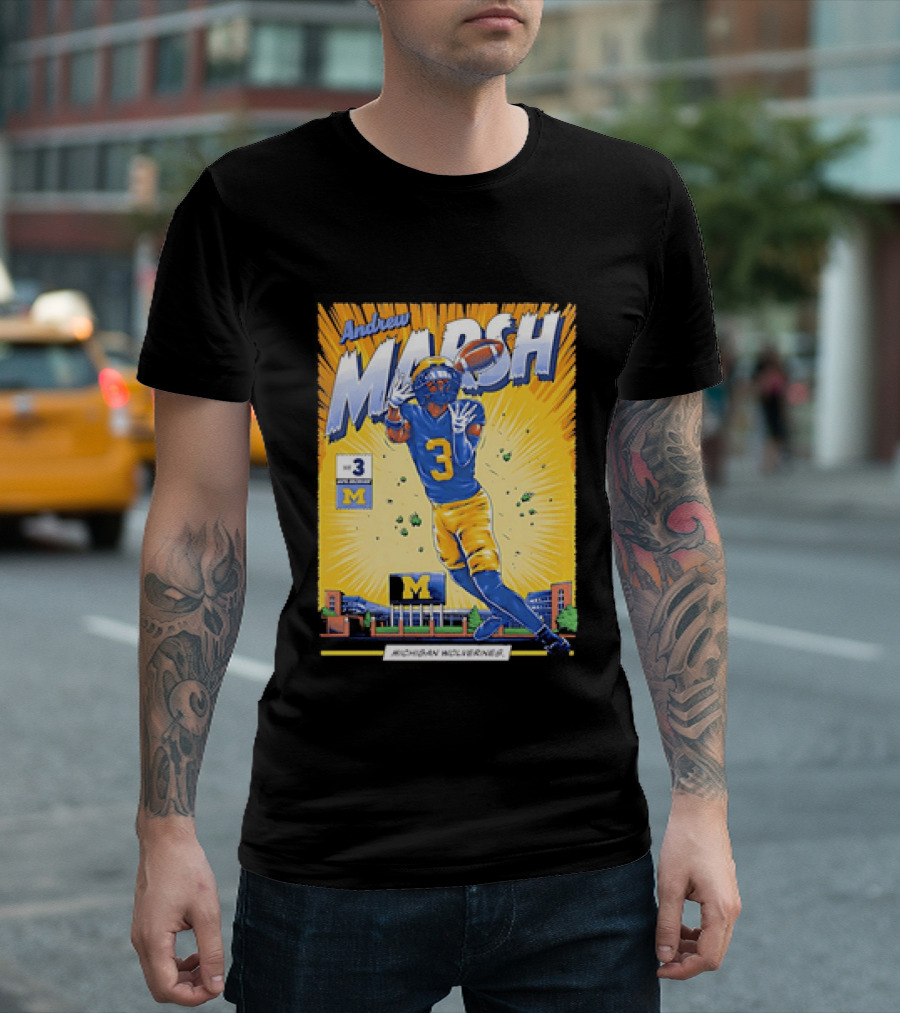 Andrew Marsh Michigan Wolverines Football Player Number 3 Comic T-Shirt