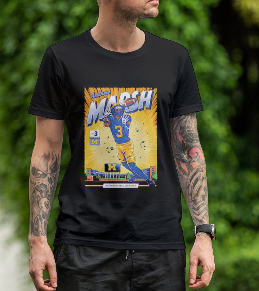 Andrew Marsh Michigan Wolverines Football Player Number 3 Comic T-Shirt