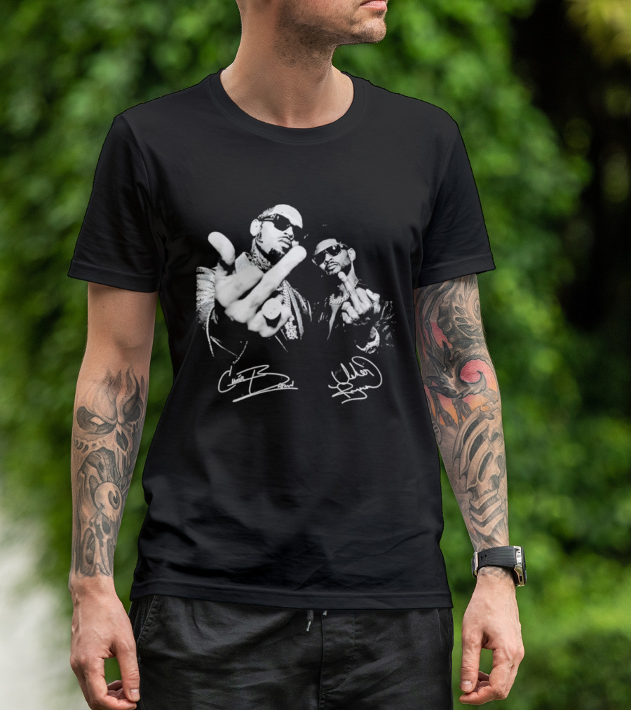Chris Brown Usher R And B Music Middle Finger Sign Autograph T-Shirt
