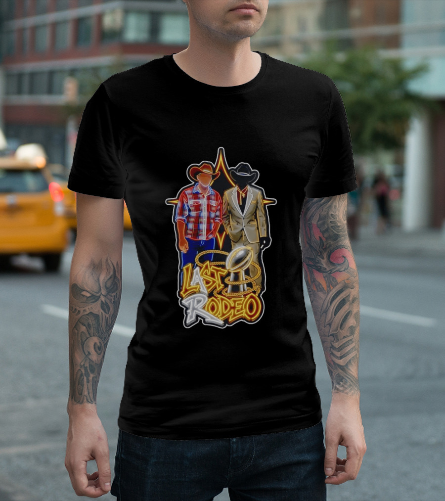 Last Rodeo Cowboy Gentleman With Football Trophy Plaid And Suit Styles T-Shirt